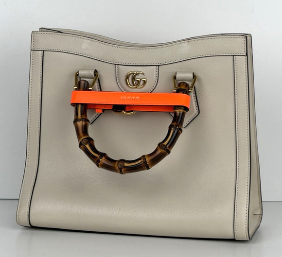 Gucci Handbags - Gucci Diana Small Tote Bag in Beige with Orange Fluo Leather Bamboo Handles B5